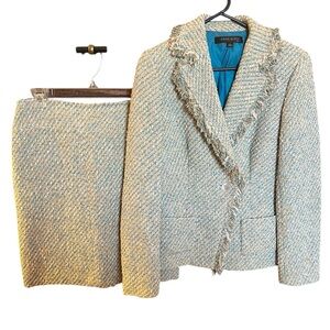 Anne Klein Cream, Gold and Teal Midi Skirt and Blazer